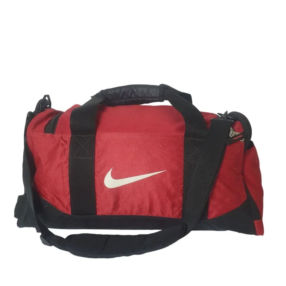 Nike Sports Duffle Bag Red Black Training Swoosh Gym Travel Mesh Pockets